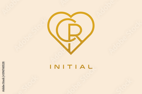 Abstract initials C and R logo, gold colour line style heart and letter combination, usable for brand, card and invitation, logo design template element,vector illustration