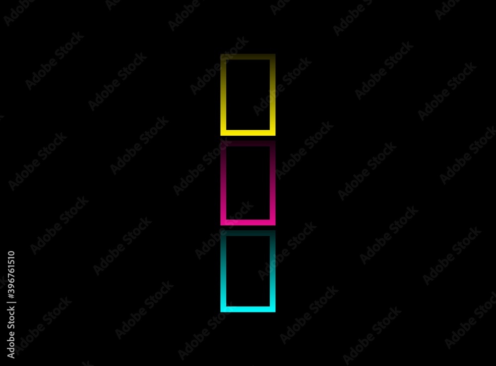 I letter vector desing, Cmyk color font logo. Dynamic split blue, pink, yellow color on black background. For social media,design elements, creative poster, web template and more