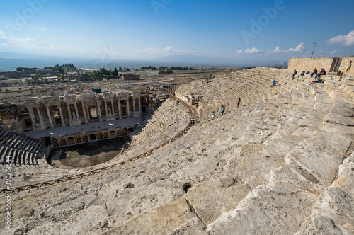 View of ruins of ancient amphitheater in Hierapolis