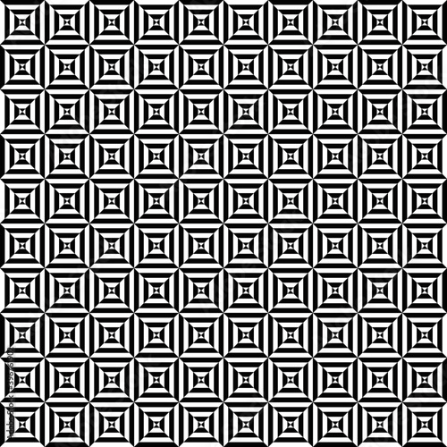 eometric seamless pattern, endless black and white vector regular background. Abstract covering with 3d superimpose figures.