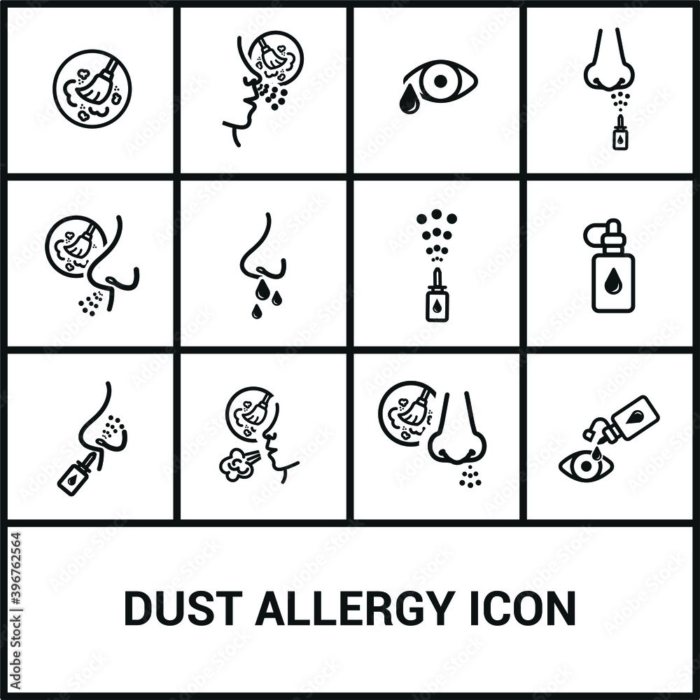 Vector image. Collection of different dust allergy icons. Vector image. Collection of different dust allergy icons.