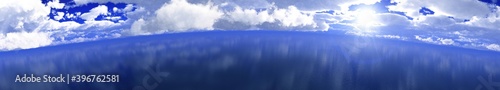 Panorama of clouds over the sea surface, cloudy landscape at the sea, 3D rendering