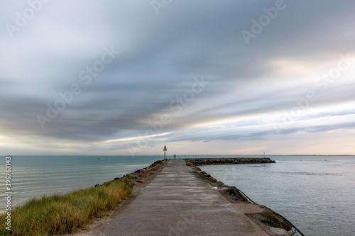 Wild weather and storm clouds above the Robe breakwater located in South Australia on November 11th 2020