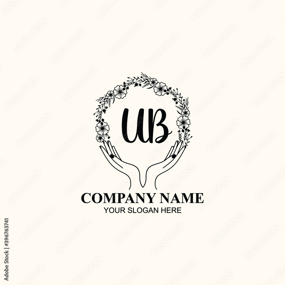 Initial UB Handwriting, Wedding Monogram Logo Design, Modern Minimalistic and Floral templates for Invitation cards