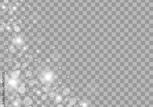 Christmas background. Abstract snowflakes and realistic lights effect isolated on transparent background. For backdrop, wallpaper and greeting card. Christmas concept, vector illustration