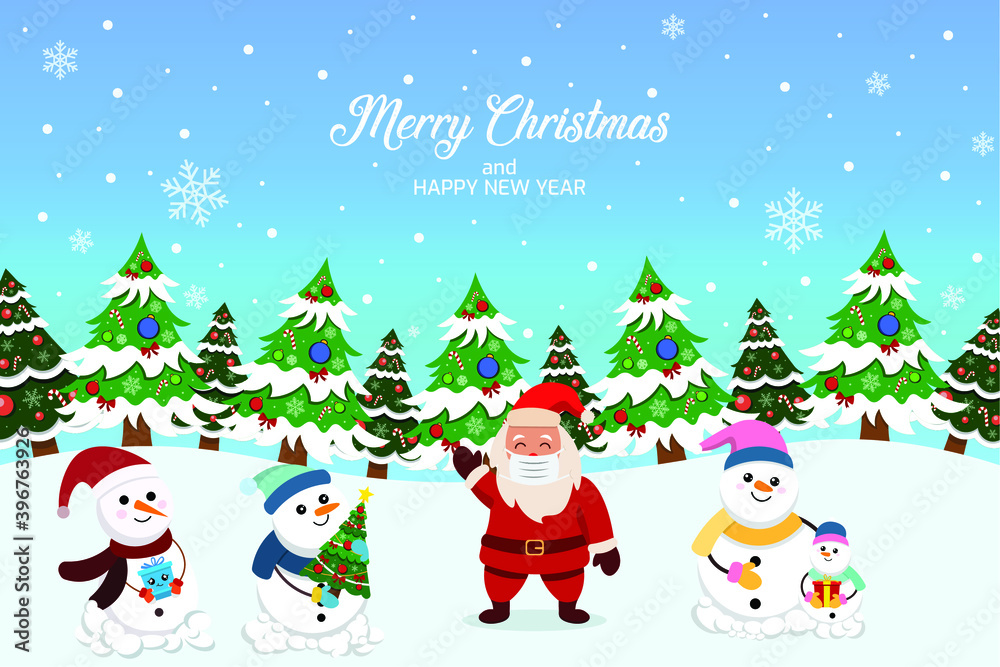 Christmas and New Year background with winter landscape.For posters, Banners,Christmas card.Vector illustration