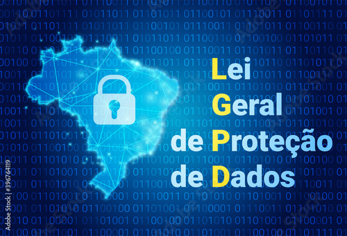 Obraz na płótnie LGPD - Brazilian Data Protection Authority DPA, rights under the Lei Geral de Prote o de Dados - Spanish . Vector background with lock and map of Brazil w salonie