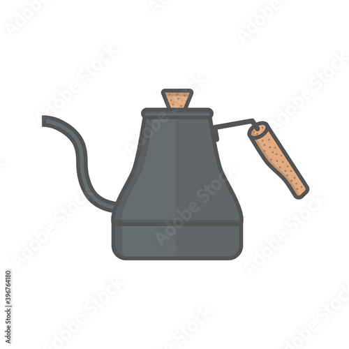 A gooseneck coffee kettle. Chemix. Alternative coffee brewing methods. Icon design in flat style of pour over coffee maker. Elements for cafe menu. Vector illustration isolated on white background.