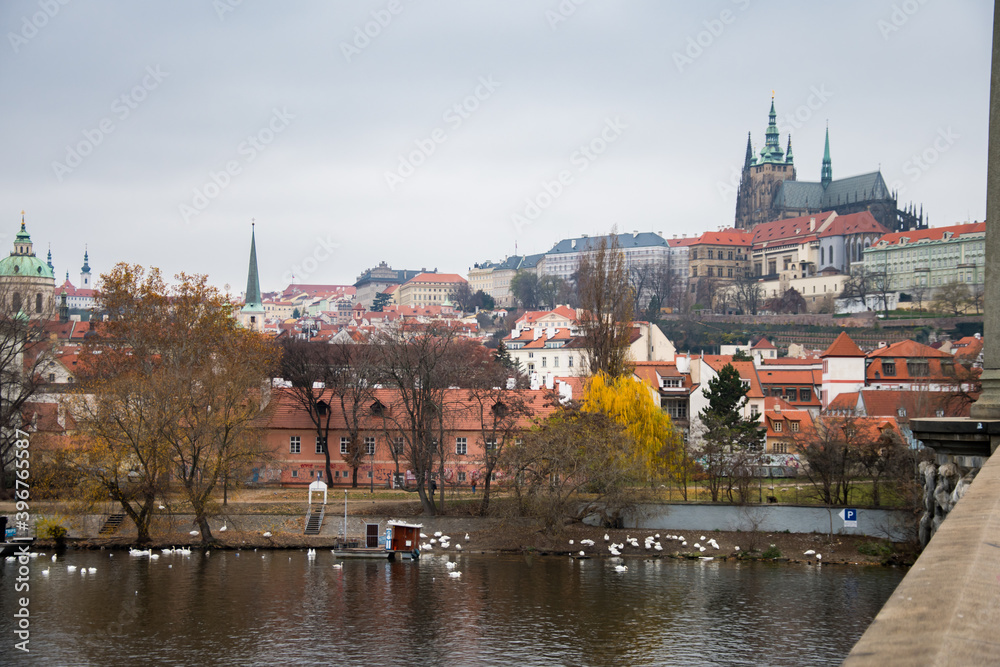 Obraz premium Vltava River and Prague Castle upon a hill