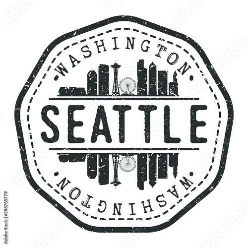 Seattle, WA, USA Stamp Skyline Postmark. Silhouette Postal Passport. City Round Vector Icon. Vintage Postage Design.