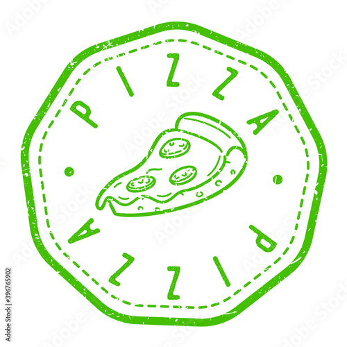 Pizza Slice Stamp Retro Postmark. Silhouette Postal Passport. Seal Round Vector Icon. Badge Vintage Postage Design.