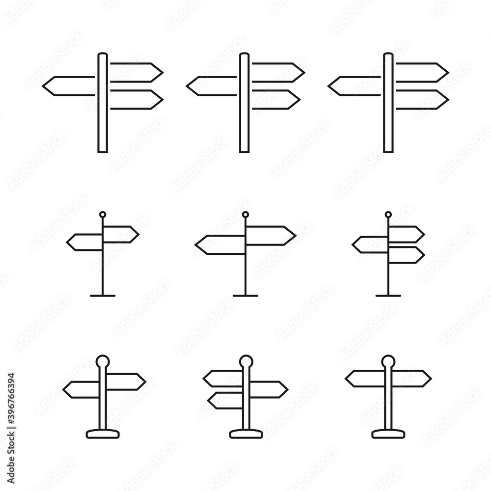 Signpost icon, direction line icon isolated, editable stroke set.