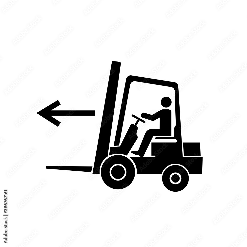 Forklift Point Left Black Icon, Vector Illustration, Isolate On White Background Label. EPS10