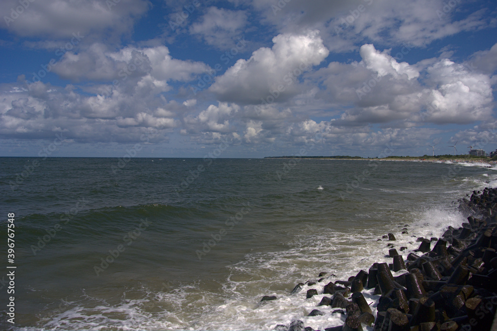 Waves hitting a tetrapod sea defense