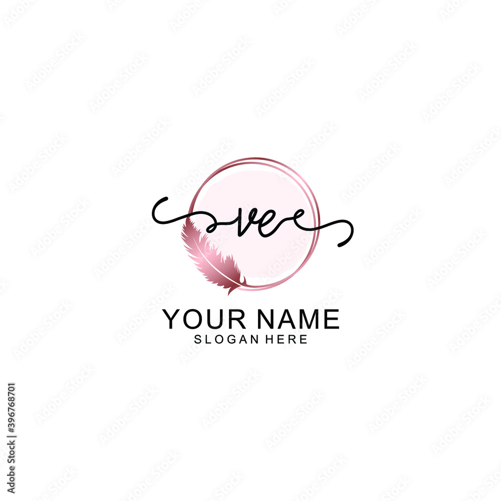 Initial VE Handwriting, Wedding Monogram Logo Design, Modern Minimalistic and Floral templates for Invitation cards