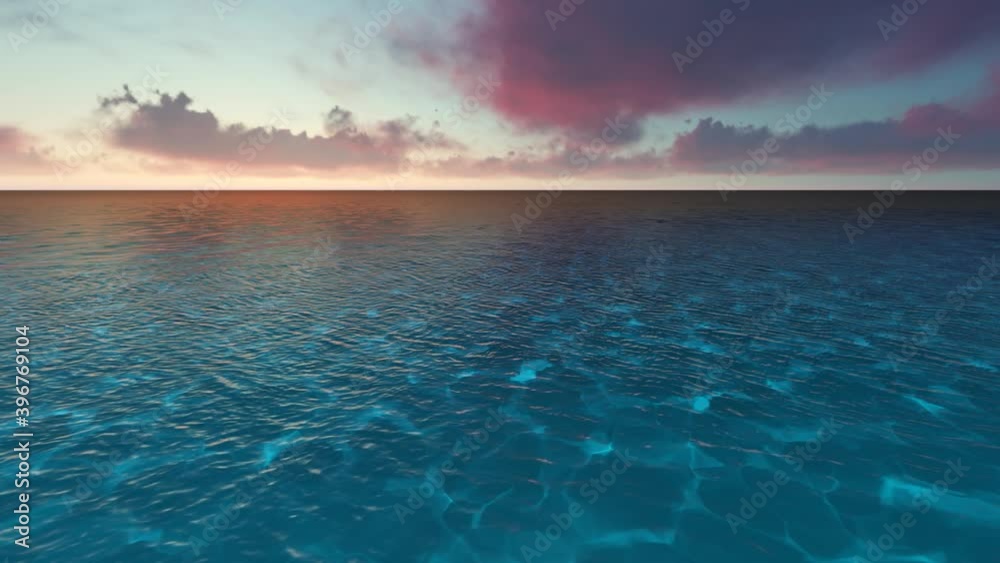 Beautiful tranquil natural vacation seascape with scenic ocean waves in tropical environment, deep clear transparent pure blue water background. A summer travel in paradise, peaceful 3D render Beautiful tranquil natural vacation seascape with scenic ocean waves in tropical environment, deep clear transparent pure blue water background. A summer travel in paradise, peaceful 3D render
