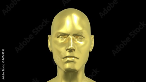 Abstract Human Head , Golden face or sculpture with realistic environmental light reflections, 4K High Quality, 3D render