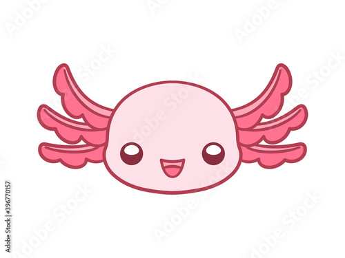 Happy axolotl head cartoon vector illustration. Cute underwater aquatic animal design for kids, clip art, pattern, print, etc. Simple flat style with outline.