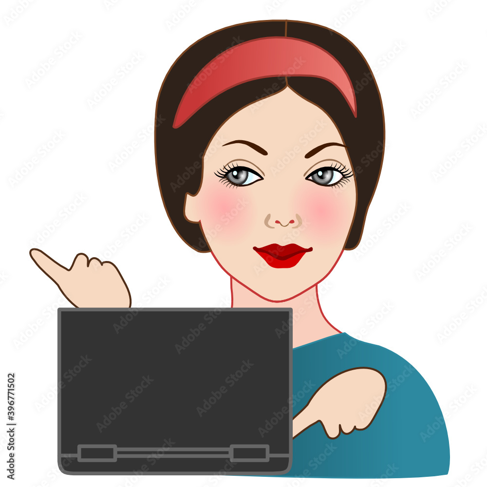 emoji with women that is pressing a notebook keyboard button with finger, simple colored vector emoticon on a white isolated background emoji with women that is pressing a notebook keyboard button with finger, simple colored vector emoticon on a white isolated background