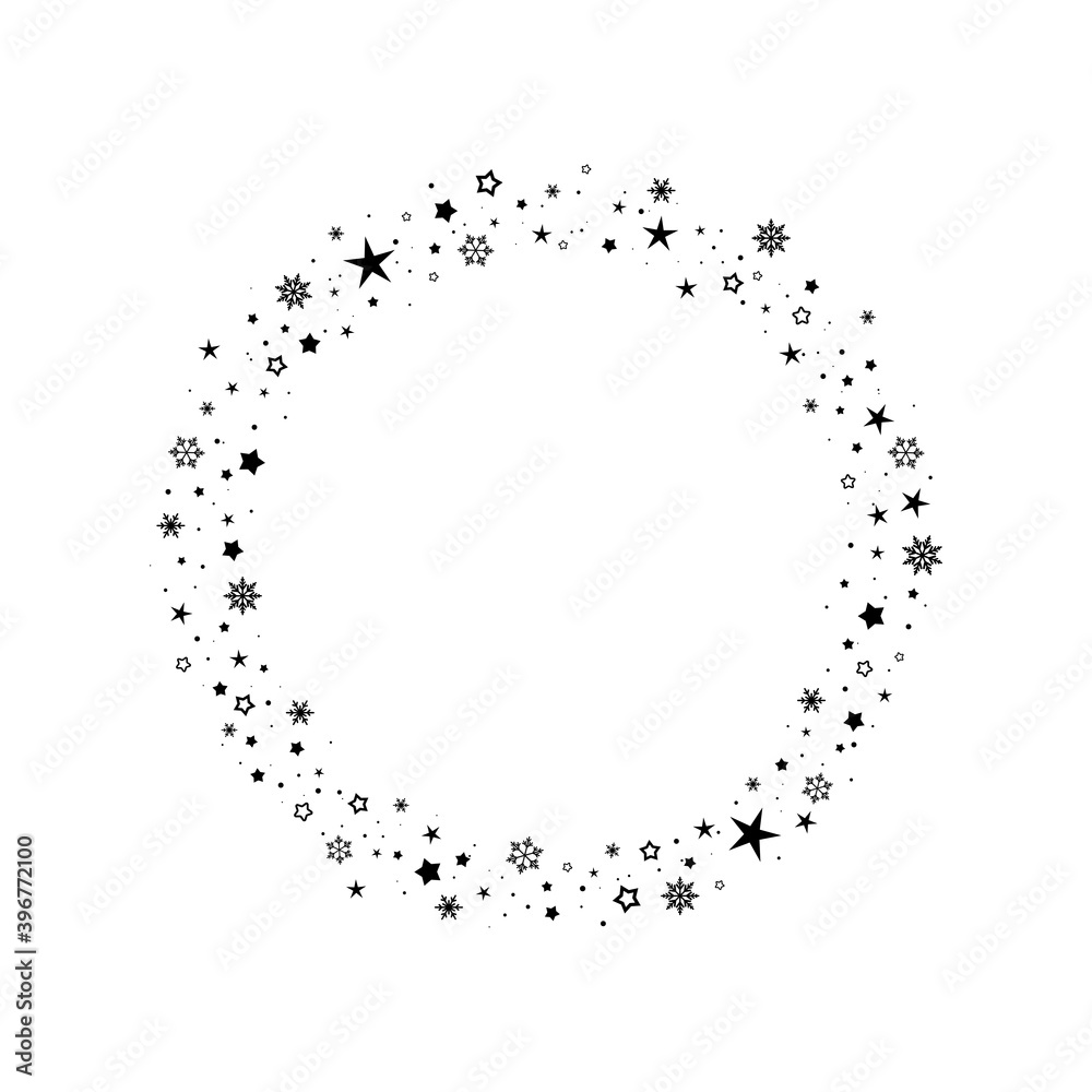 Holiday round frame with stars and glitter dots on white background. Holiday round frame with stars and glitter dots on white background.