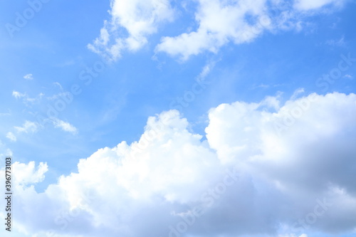 the clear blue sky with clouds after raining in the summer season