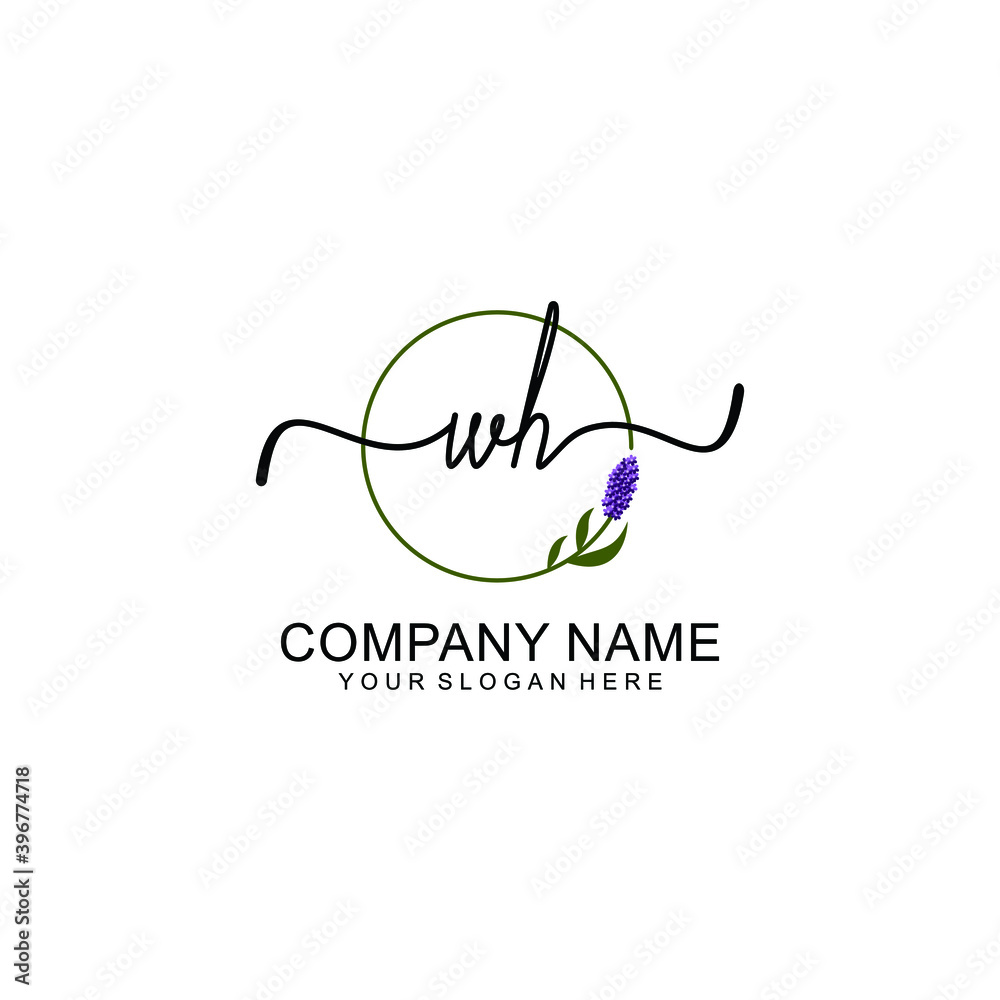Initial WH Handwriting, Wedding Monogram Logo Design, Modern Minimalistic and Floral templates for Invitation cards