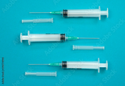 Three medical vaccine needles for corona covid-19 protection