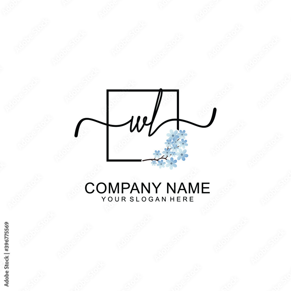 Initial WL Handwriting, Wedding Monogram Logo Design, Modern Minimalistic and Floral templates for Invitation cards