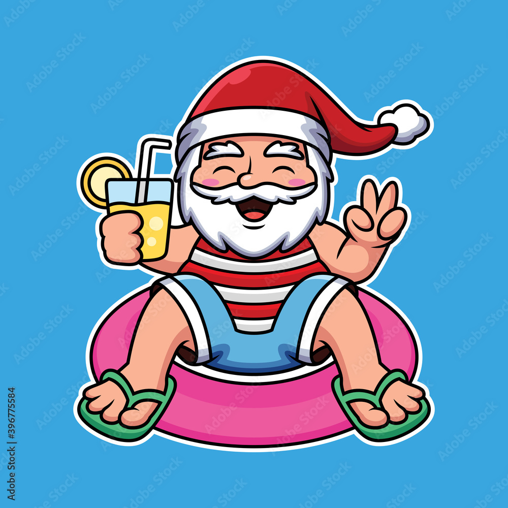 Santa Swimming With Balloon And Holding Juice Cartoon Vector Icon Illustration. People Holiday Icon Concept Isolated Premium Vector. Santa Swimming With Balloon And Holding Juice Cartoon Vector Icon Illustration. People Holiday Icon Concept Isolated Premium Vector.