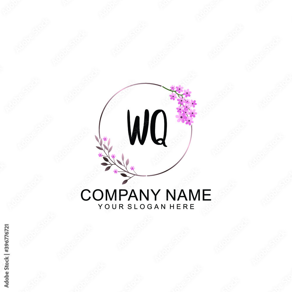 Initial WQ Handwriting, Wedding Monogram Logo Design, Modern Minimalistic and Floral templates for Invitation cards