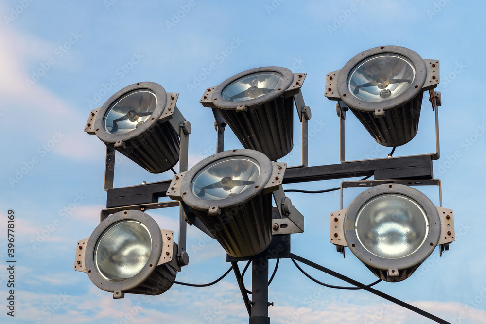 Powerful outdoor multi directional halogen flood lights for building facade illumination. Powerful outdoor multi directional halogen flood lights for building facade illumination.