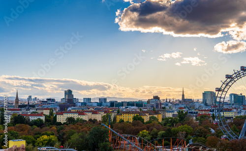 Photography City view of Vienna, Austria, from above at Prater amusement park