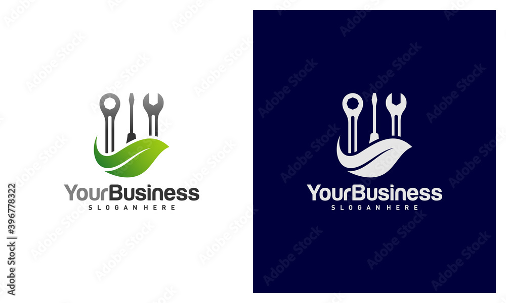 Leaf Mechanic logo vector template, Creative Mechanic logo design concepts Leaf Mechanic logo vector template, Creative Mechanic logo design concepts