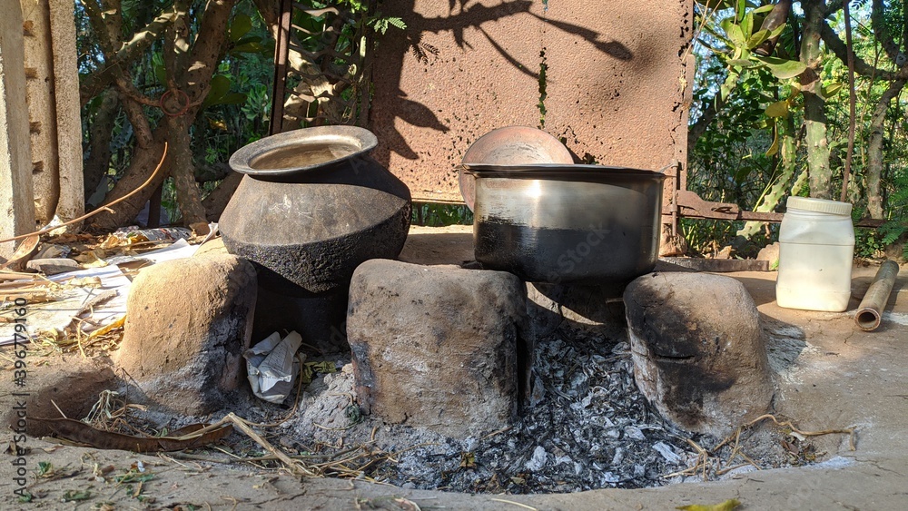 Unique food cooking on natural stove of indian rural village Unique food cooking on natural stove of indian rural village
