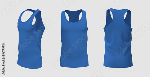 Foto Blank crewneck sleeveless t-shirt mockup in front and back views, design present