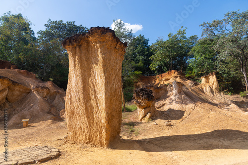 Phae Mueang Phi Nation Park Phrae in Thailand. Born from the terrain which is soil And sandstone has been naturally eroded into various shapes.