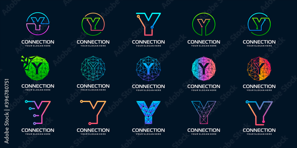 set of creative letter Y Modern Digital Technology Logo Design. The ...