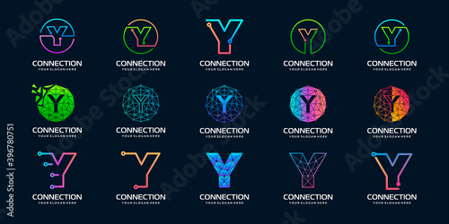 set of creative letter Y Modern Digital Technology Logo Design. The logo can be used for technology, digital, connection, electric company.