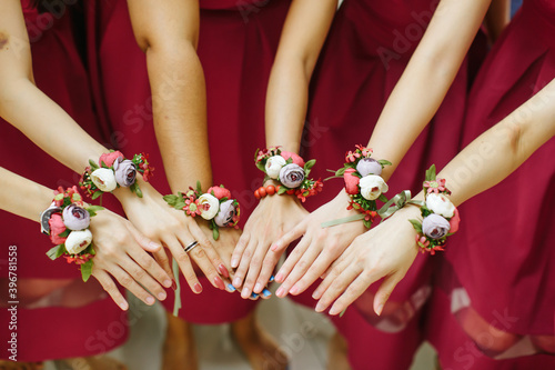 Canvas Print View of bridesmaid with little flower bouquets
