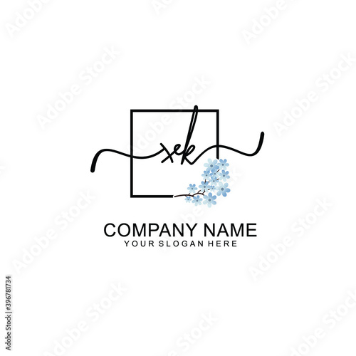 Initial XK Handwriting, Wedding Monogram Logo Design, Modern Minimalistic and Floral templates for Invitation cards