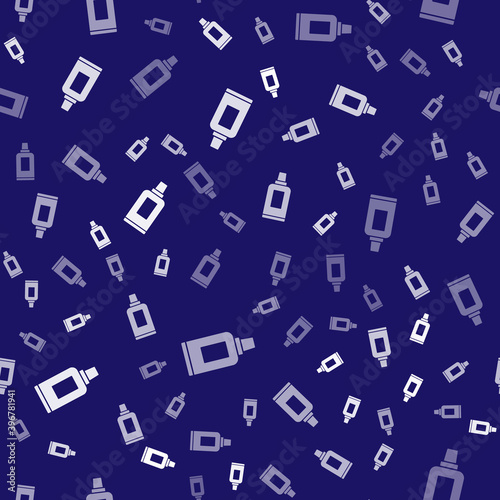 White Plastic bottle for laundry detergent, bleach, dishwashing liquid or another cleaning agent icon isolated seamless pattern on blue background. Vector.