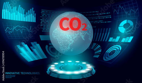 CO2 air pollution planet Earth. Growing graph of damage climatic problem. Ecology environment danger carbon dioxide. Global warming greenhouse balance vector illustration