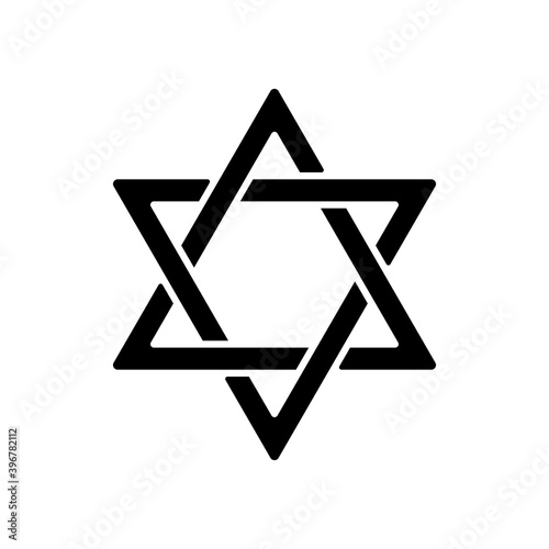 David star black glyph icon. Judaism symbol. Central symbol on Israeli flag. Magen David. Six-pointed geometric star. Hexagram figure. Silhouette symbol on white space. Vector isolated illustration