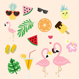 cute pink flamingo with  tropical summer