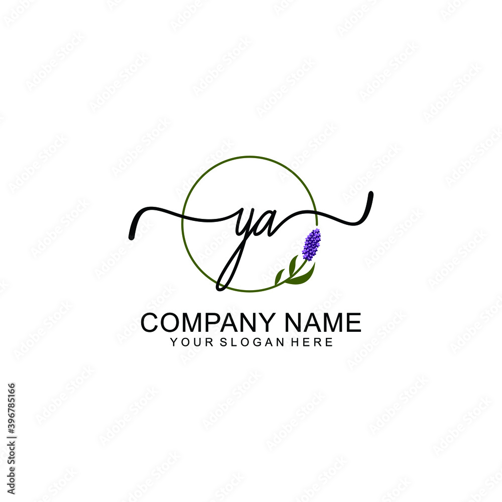 Initial YA Handwriting, Wedding Monogram Logo Design, Modern Minimalistic and Floral templates for Invitation cards
