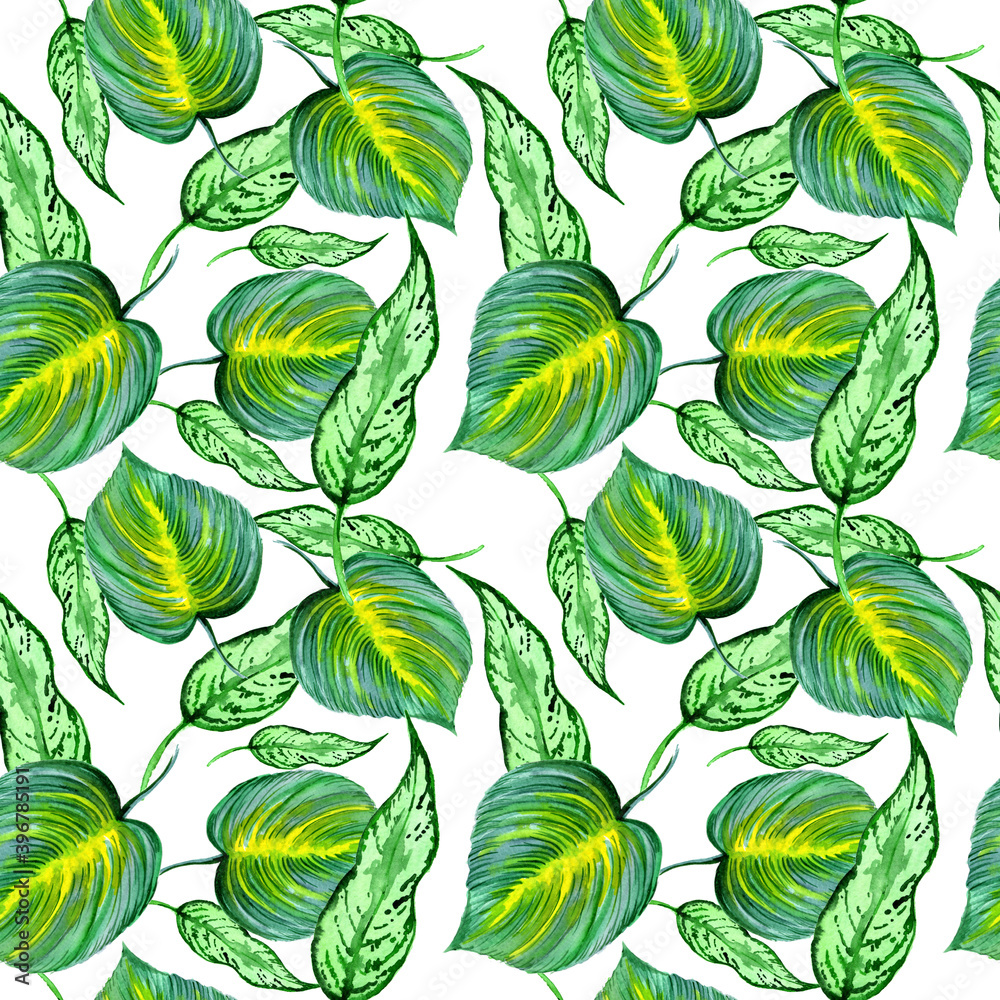 seamless pattern with leaves, tropical leaves, green leaves, exotic leaves
