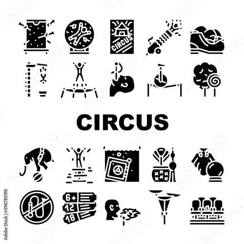 Circus Entertainment Collection Icons Set Vector Illustration