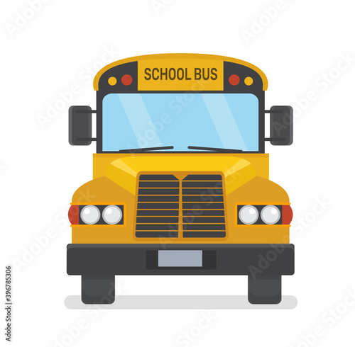 School bus front view flat illustration on white background