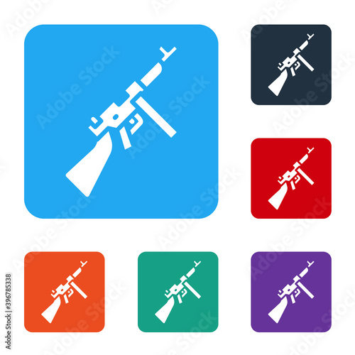White Thompson tommy submachine gun icon isolated on white background. American submachine gun. Set icons in color square buttons. Vector.