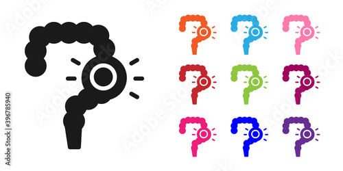 Black Gut constipation icon isolated on white background. Bowel problems. Set icons colorful. Vector.